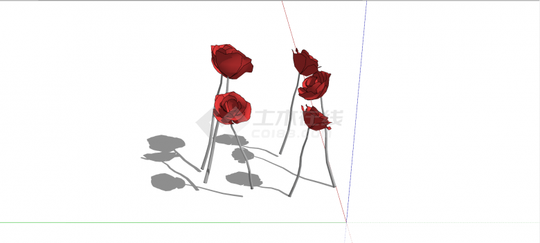 塑料红色玫瑰花状现代抽象艺术雕塑su模型-图二