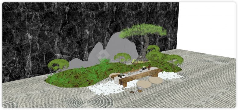 松树青苔新中式景观su模型-图二