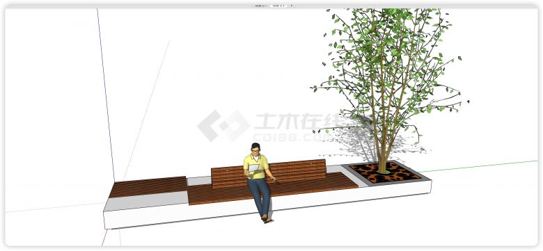 樱桃木木条结构曲线座椅及种植池座椅su模型-图二