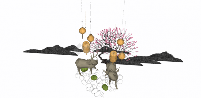 新中式樱花树庭院景观 su模型-图二