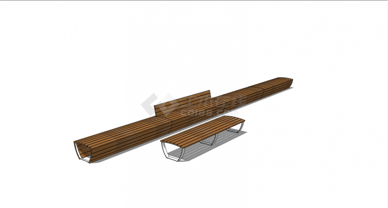超长型棕色木制条形座椅su模型-图一