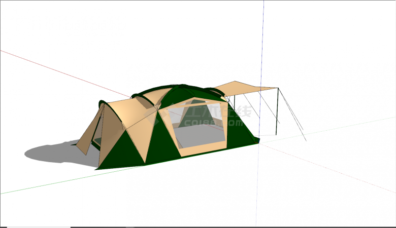 现代深绿色拼色帐篷su模型-图二