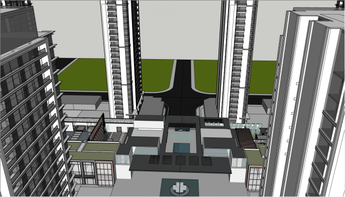 带有多栋高楼的商业区的楼盘su模型_图1