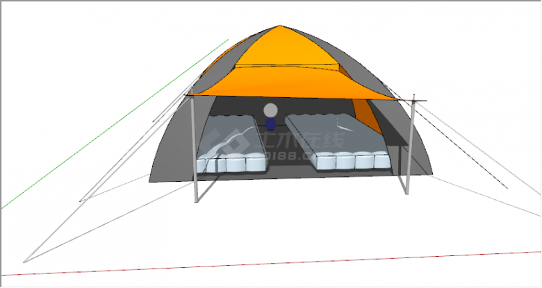 现代户外亮橙色双人帐篷su模型-图二