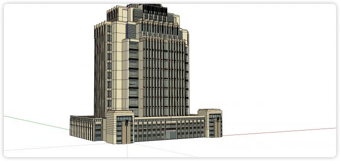 黄色外墙大玻璃结构办公楼su模型_图1