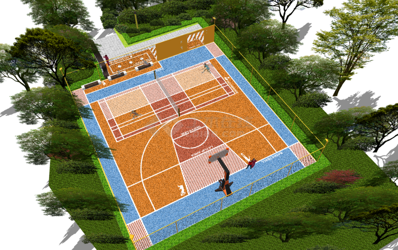 半场篮球场及网球场户外风格篮球馆su模型-图二