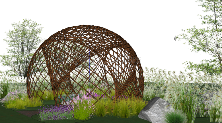 带有棕色球状的篮子的花园su模型-图二