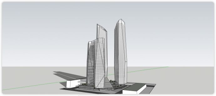 三座钻石型结构办公楼su模型_图1