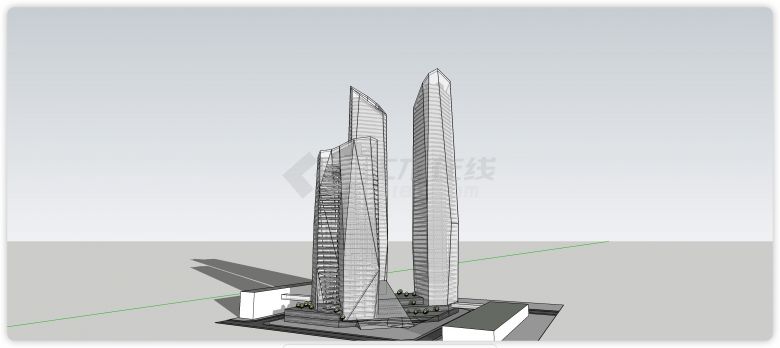 三座钻石型结构办公楼su模型-图一
