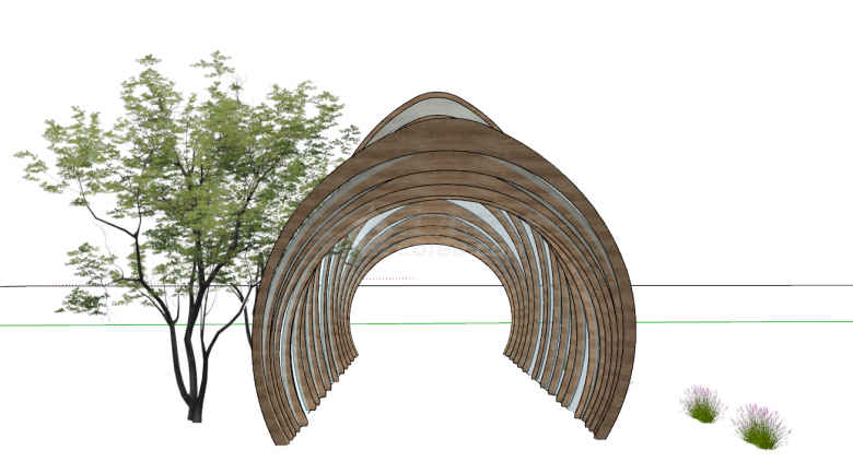 现代绿植公园奇特异形廊架su模型-图二