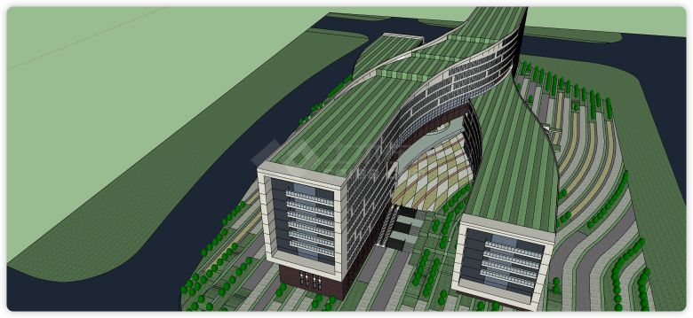 剪刀型主体结构办公楼su模型-图二