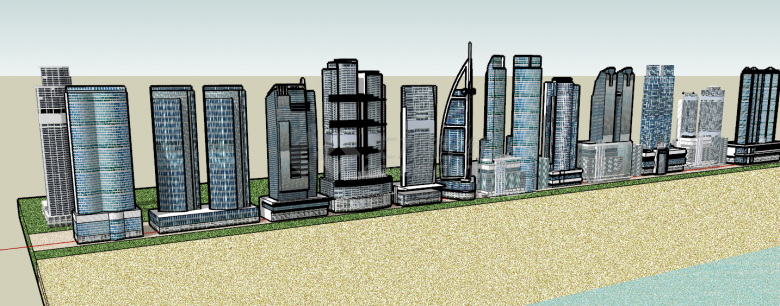 现代城市发展经济中心沿海办公大厦su模型-图一