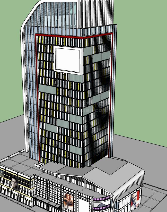 现代高层商厦办公楼设计su模型-图一