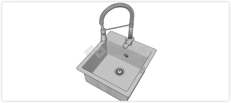 抽拉式龙头单槽不锈钢台盆水槽组合su模型-图一