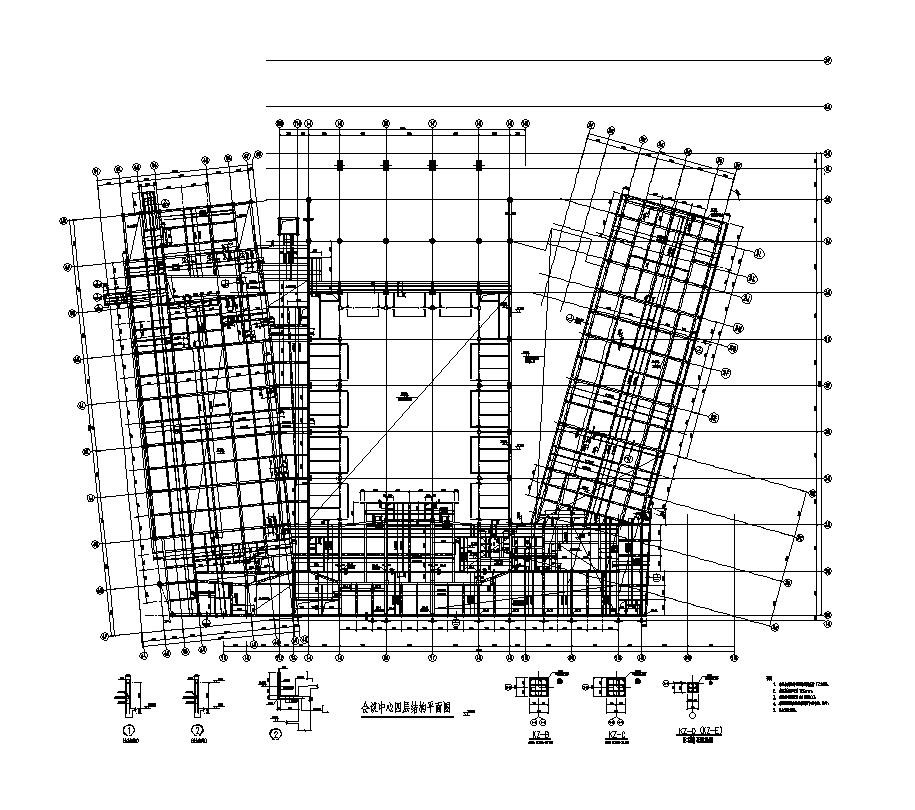 某会议中心四层结构平面图