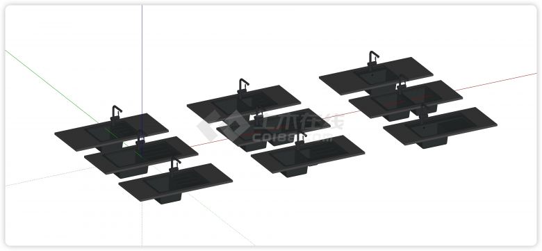 黑色双槽台上盆水槽su模型-图二