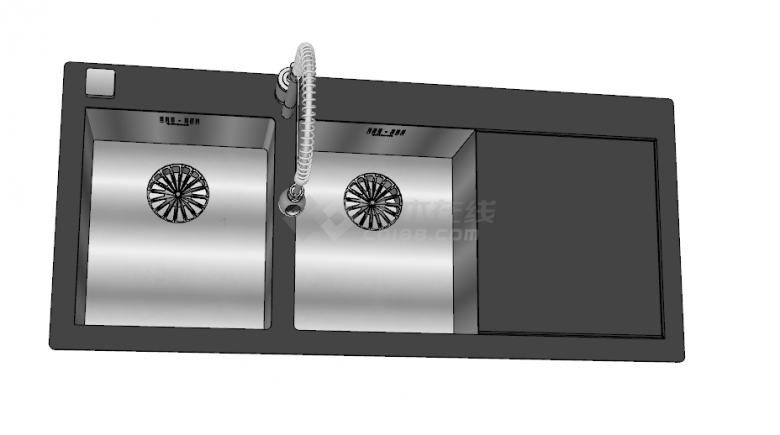 现代双槽黑色不锈钢台盆水槽组合su模型-图二