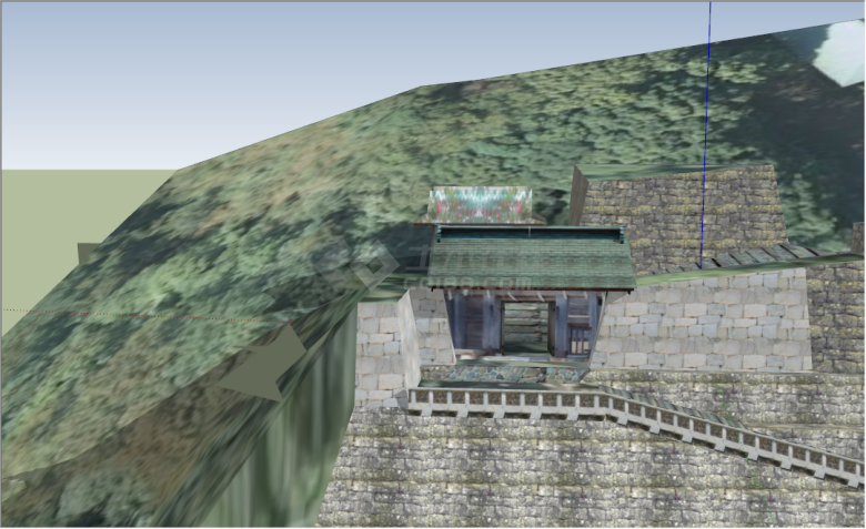 日式古墙山上景观建筑su模型-图二