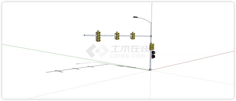 白色铁杆黄色交通灯指示牌su模型-图二