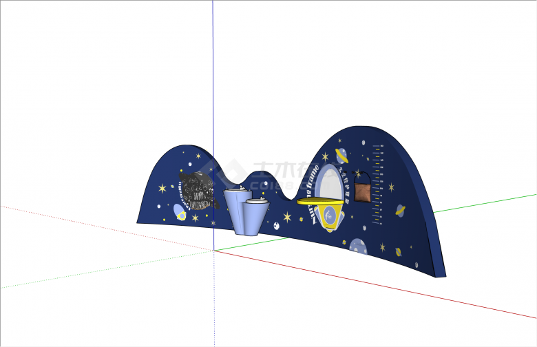 现代蓝色宇宙儿童景墙su模型-图二