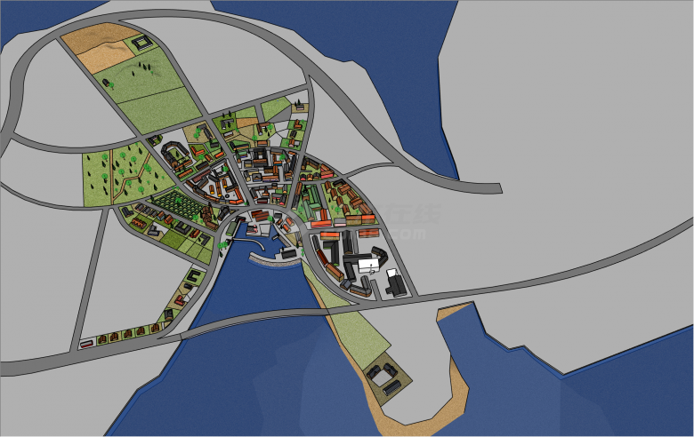 现代简约滨水城市规划su模型-图二