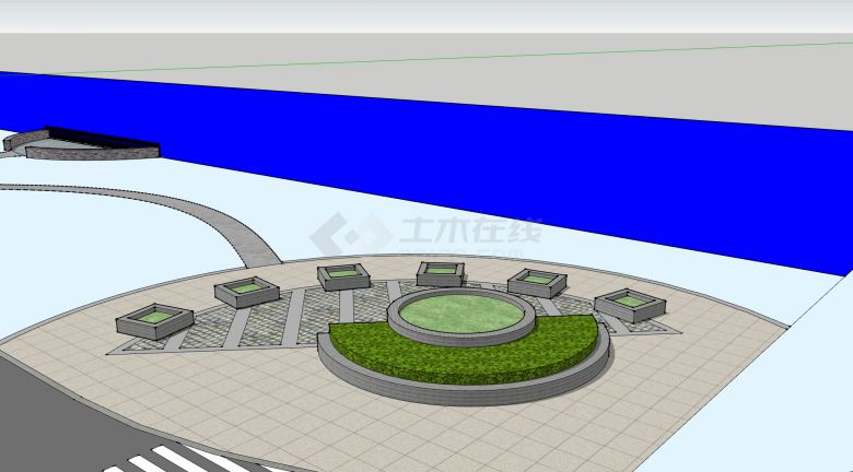 半圆和方形花圃启东滨海新区某道路景观设计方案su模型-图二