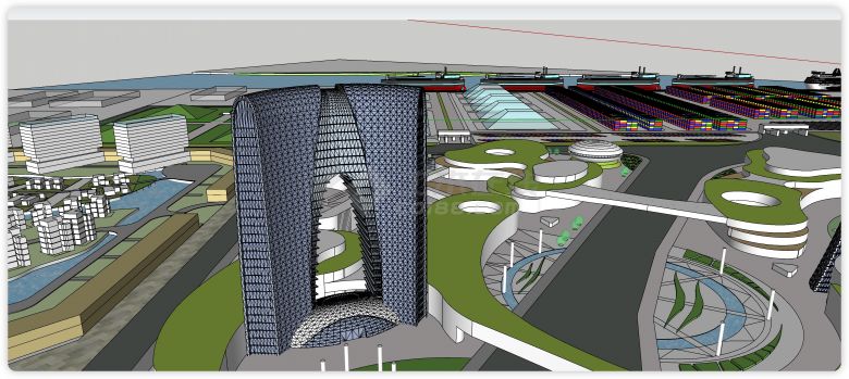 海滨货运码头概念城市规划方案su模型-图二