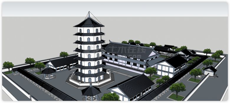 古典寺庙建筑及规划完整su模型-图二