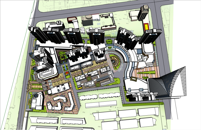 现代大型完整城市中心综合体商业中心设计su模型-图一