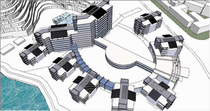 现代蓝色城市办公楼建筑su模型_图1