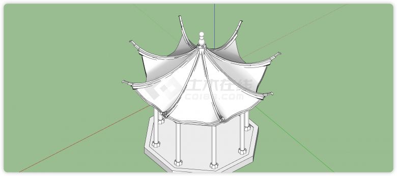 中式复古圆柱八角亭戏台su模型-图二