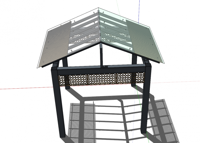 现代钢结构玻璃坡顶亭子su模型_图1