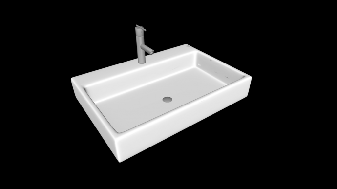 室内洗手盆组合方形白色银色水管su模型_图1
