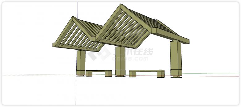 三角屋形花架式廊形凉亭su模型-图一