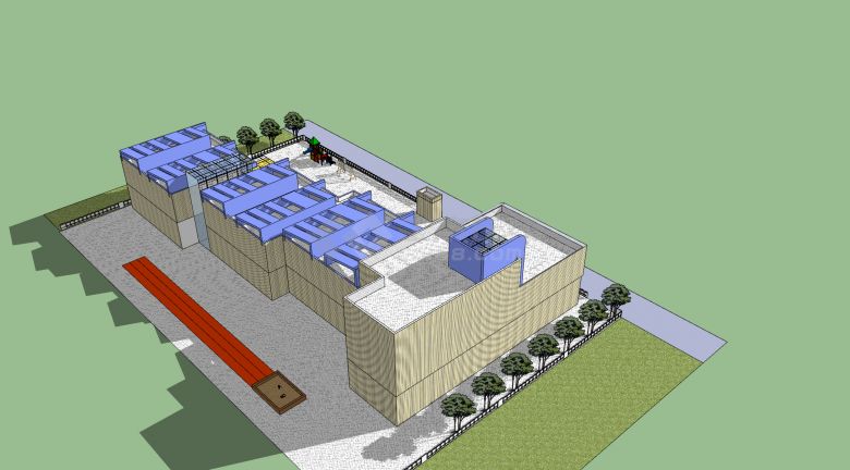 蓝色楼梯造型屋顶黄色地面幼儿园su模型-图二