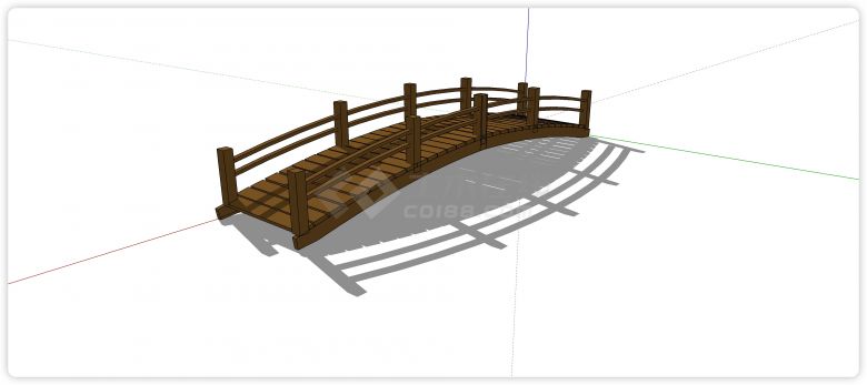 双弧线矮围栏木桥su模型-图二