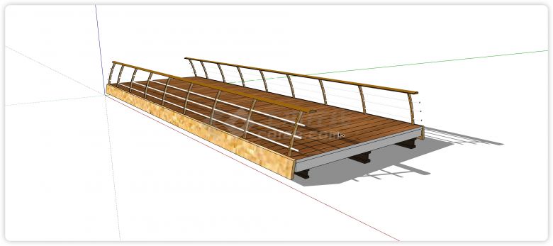 钢结构木扶手内斜围栏木桥su模型-图一