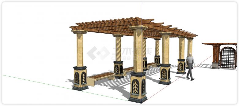 拱形门框造型欧式廊架su模型-图二