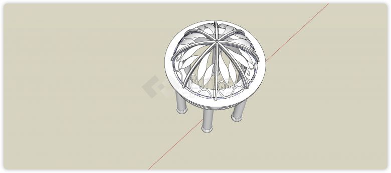 藤蔓树叶雕花圆顶欧式亭su模型-图二