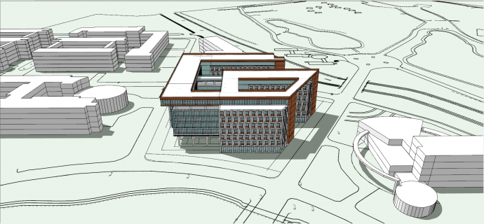 环绕形棕色木质包边办公高层建筑设计su模型_图1
