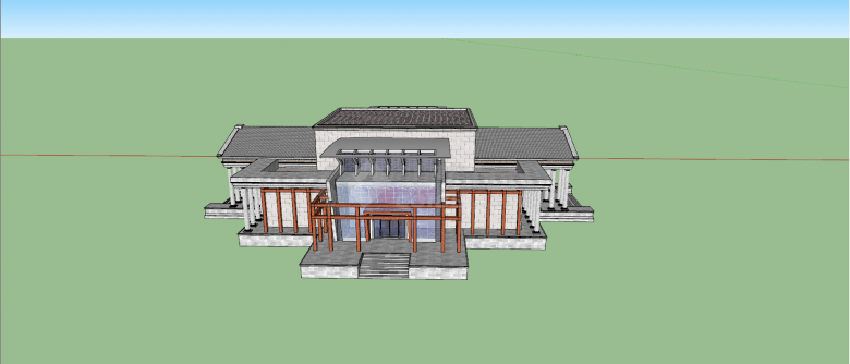 新中式双坡顶灰色系博物馆设计su模型-图二