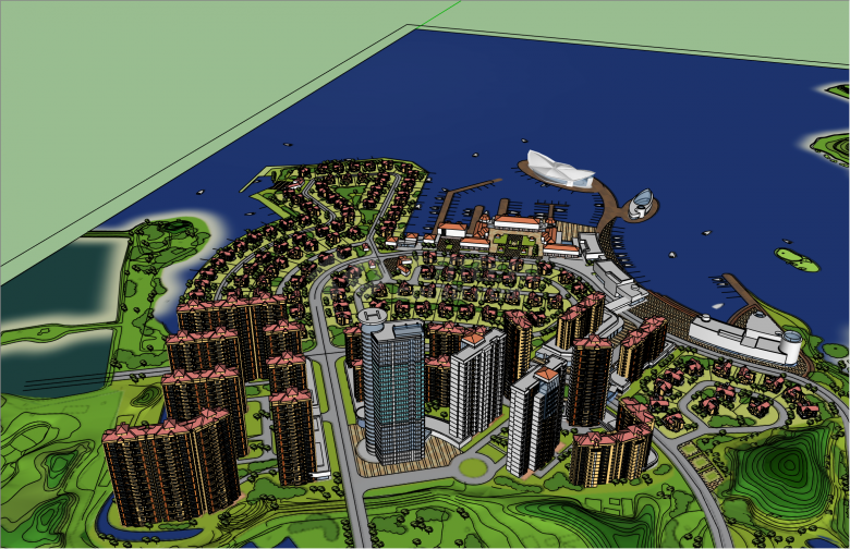 豪华欧式风格大型游船码头旅游区规划su模型-图二