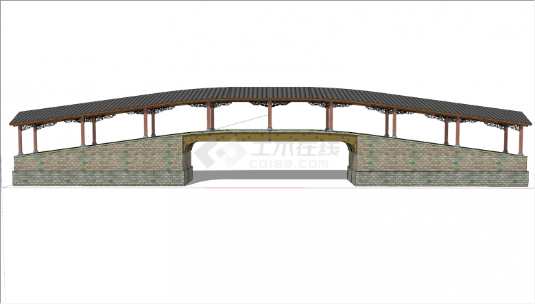 庭院式简易中式廊桥su模型-图二