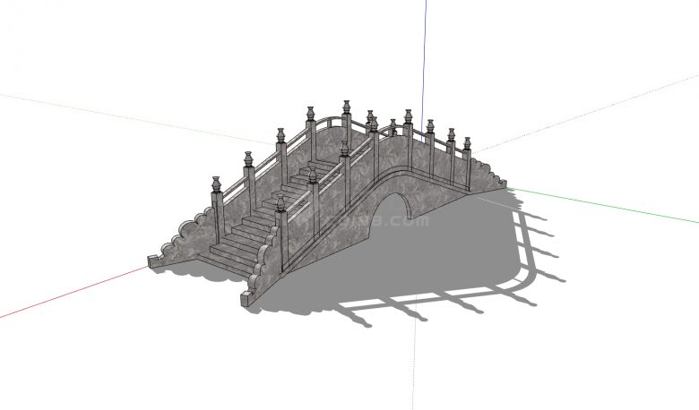 葫芦瓶护栏阶梯桥面中式石拱桥su模型-图二