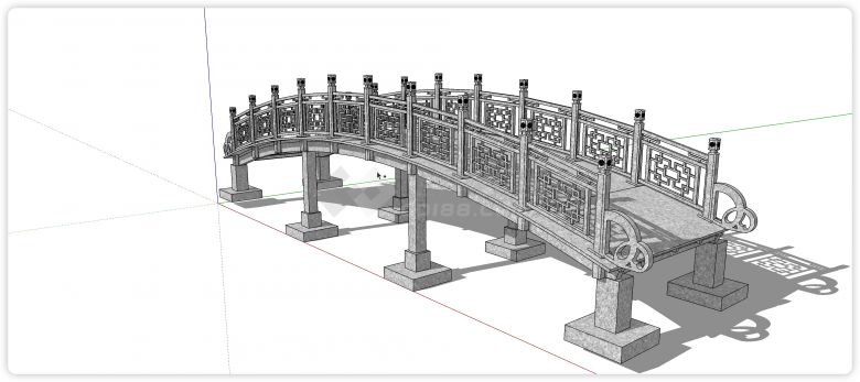 灰色花纹拱桥中式桥su模型-图一