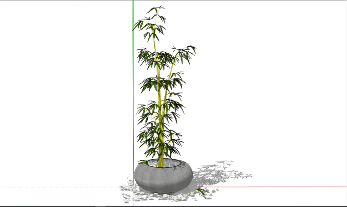 小型石头圆型竹子盆栽su模型_图1