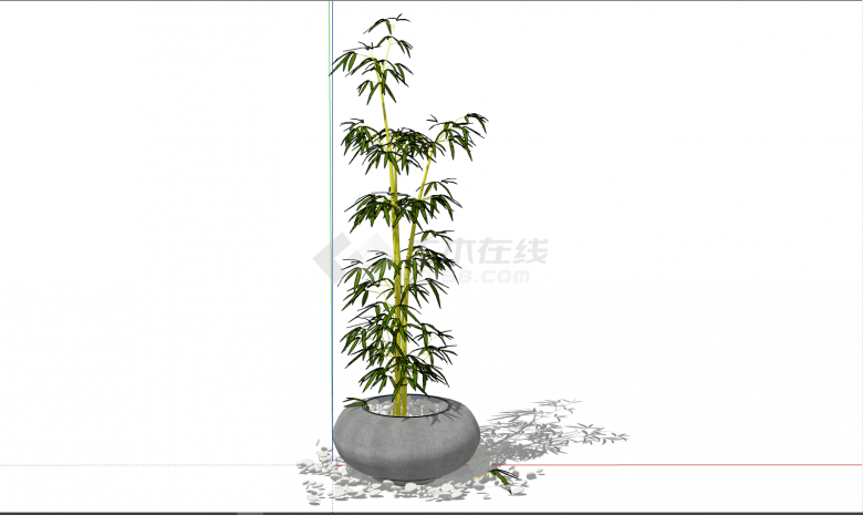 小型石头圆型竹子盆栽su模型-图一