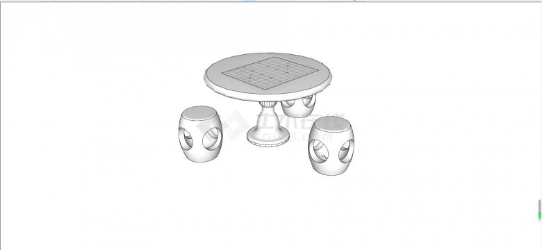 白色塑木圆形镂空石桌石凳su模型-图一