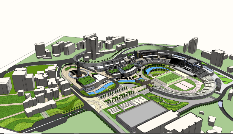 现代大型体育场改造商业内街su模型-图二