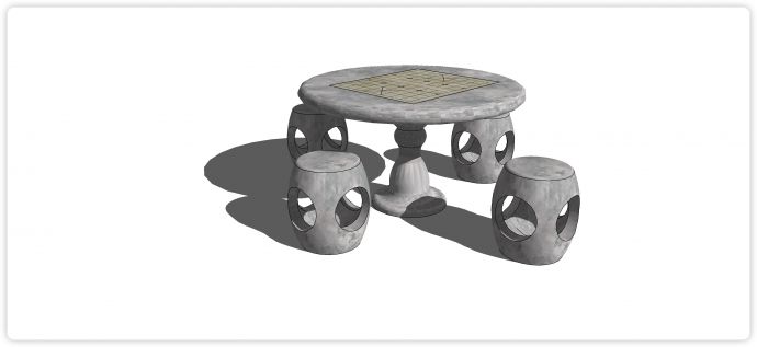 圆形桌面棋盘格子石桌石凳su模型_图1